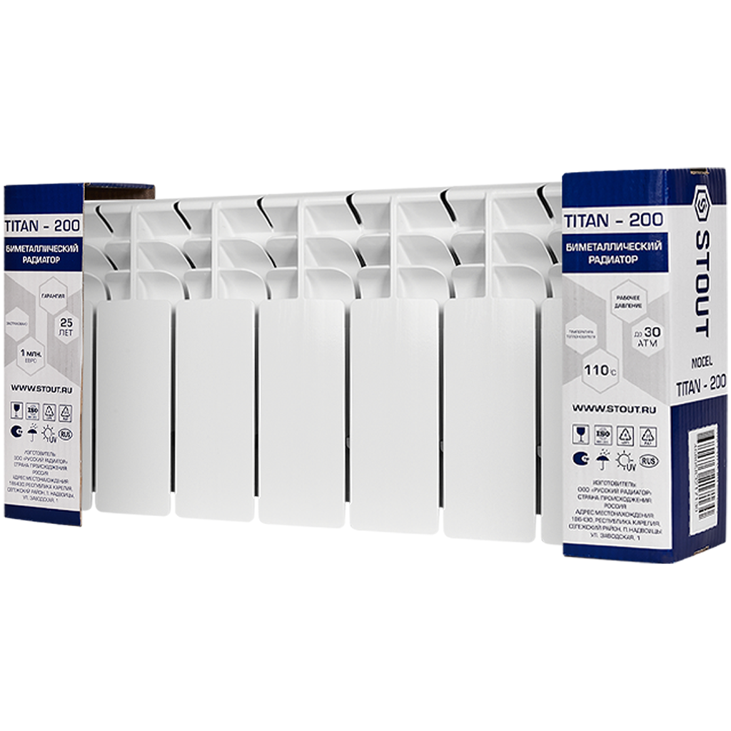 Радиатор биметаллический STOUT TITAN 200 7 секций боковое подключение (белый RAL 9016)