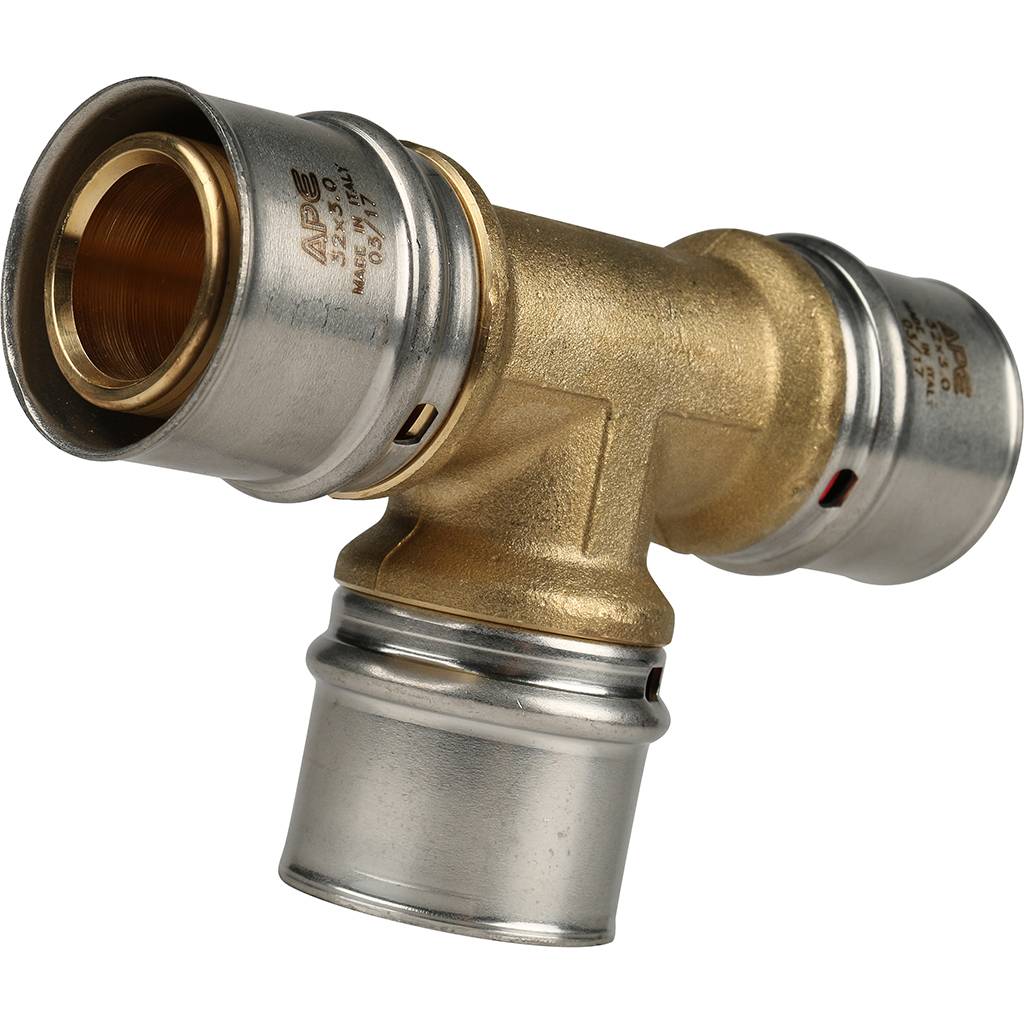 Тройник STOUT равнопроходный 32х32х32 для металлопластиковых труб прессовой, SFP-0006-323232