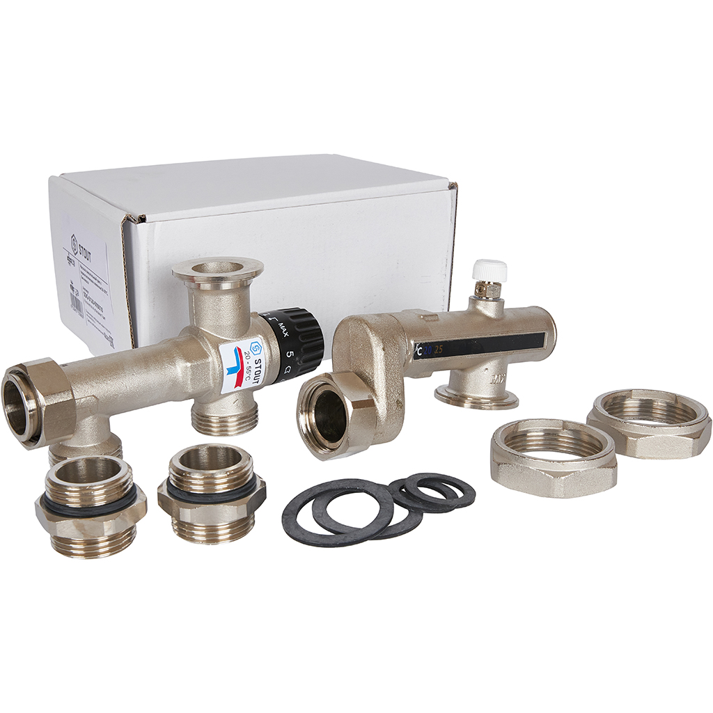 Насосно-смесительный узел STOUT SDG-0120 с термостатическим клапаном 20-55°C, без насоса, SDG-0120-005010