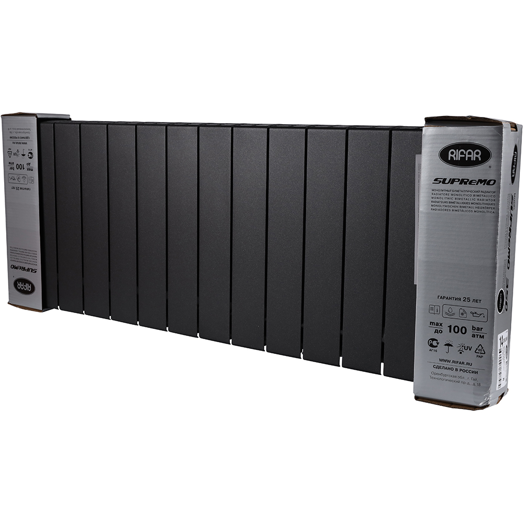 Радиатор биметаллический RIFAR SUPReMO VENTIL 350 SVR 14 секций нижнее правое подключение (Цвет АНТРАЦИТ), 4RS35.VR-14-AN