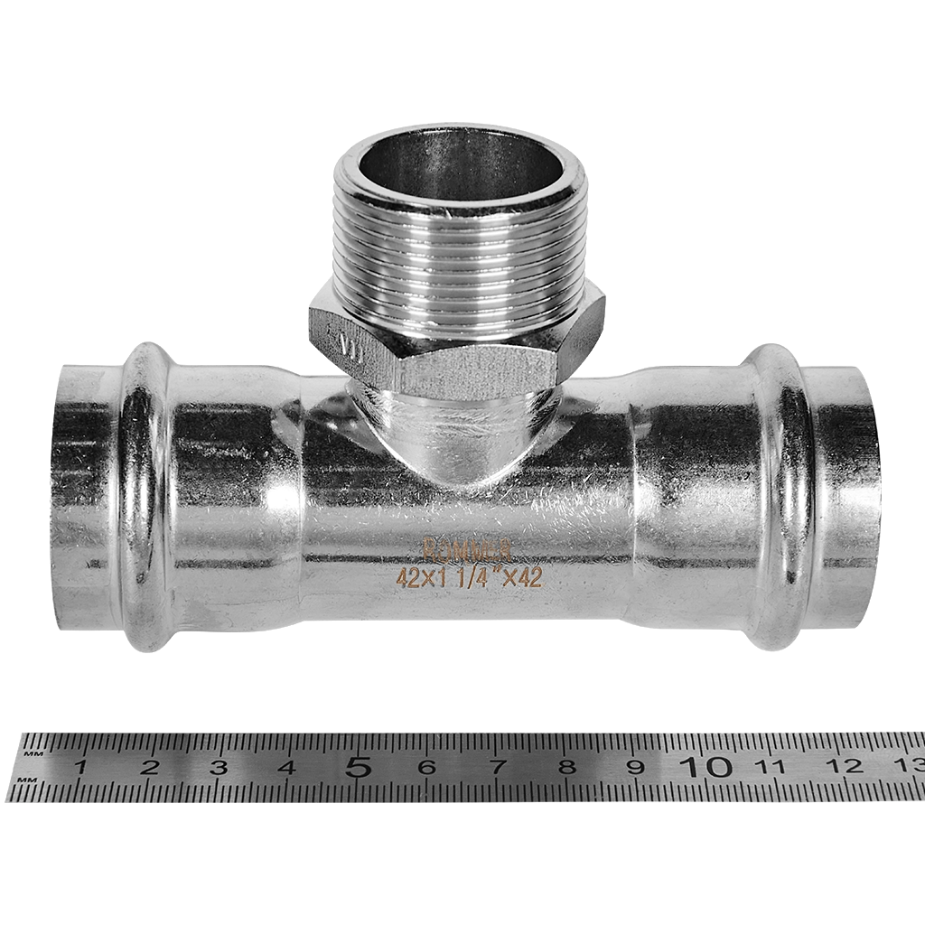 Тройник-переходник-НР ROMMER 42х1 1/4 из нержавеющей стали прессовой