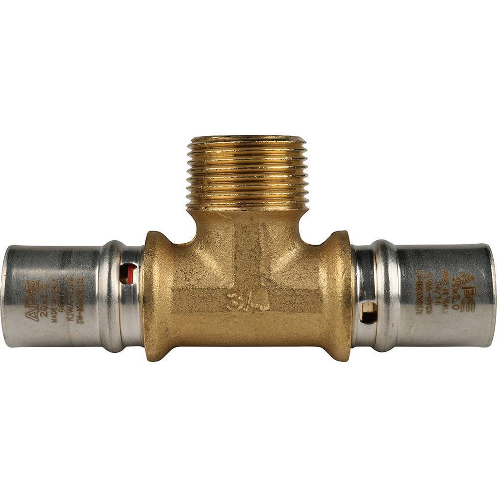 Тройник-переходник STOUT с наружной резьбой 20х3/4 х20 для металлопластиковых труб прессовой, SFP-0008-203420