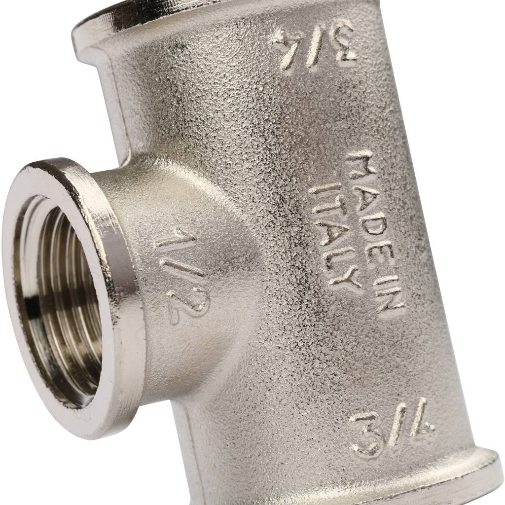 Тройник TIEMME ВВ никелированный 3/4х1/2х3/4 для стальных труб резьбовой, 1500151