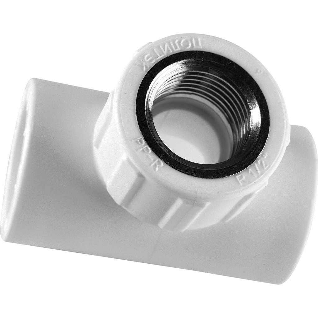 Тройник Политэк 25х1/2 с внутренней резьбой для полипропиленовых труб под сварку (цвет белый)