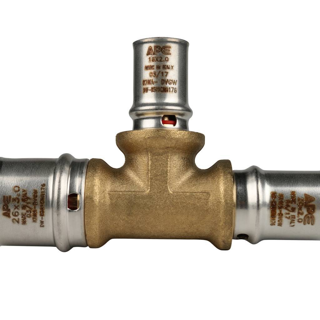 Тройник переходной STOUT 26х16х20 для металлопластиковых труб прессовой, SFP-0005-261620