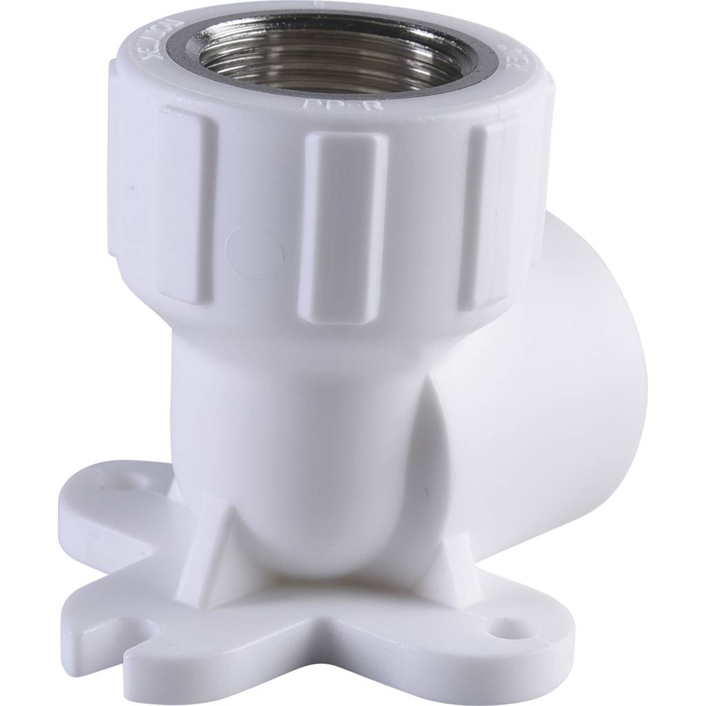 Угольник Политэк 25х3/4 с внутренней резьбой с креплением для полипропиленовых труб под сварку (цвет белый), 9400082534