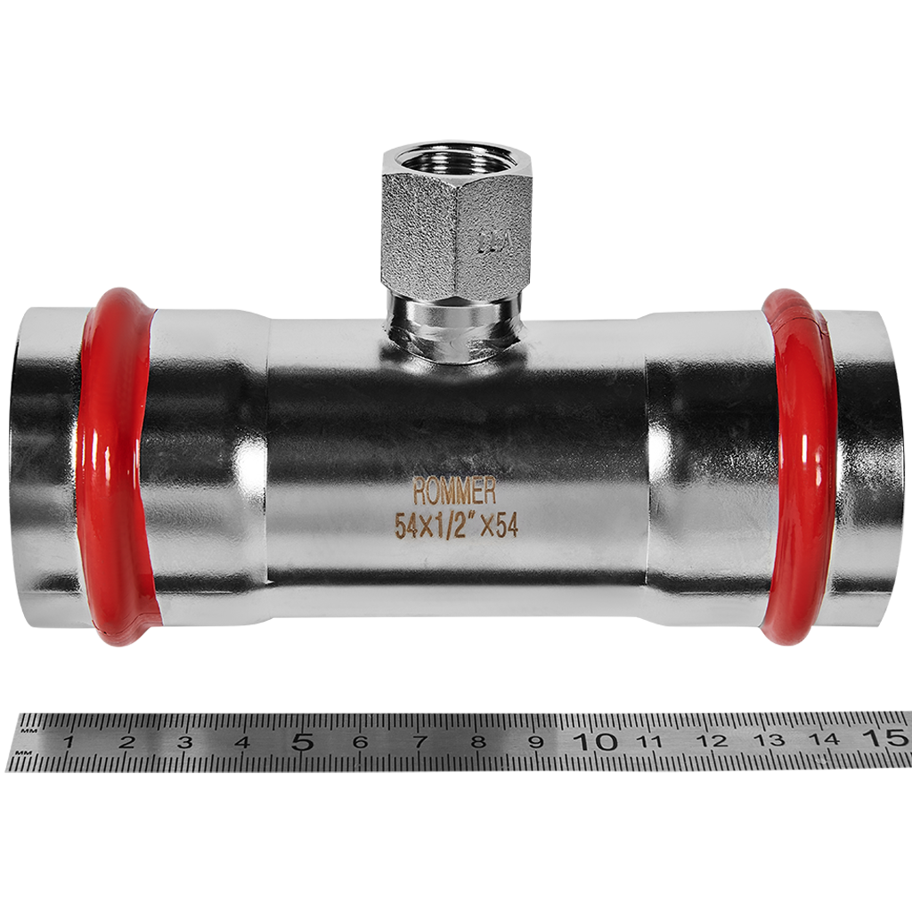 Тройник-переходник-ВР ROMMER 54х1/2 из нержавеющей стали прессовой