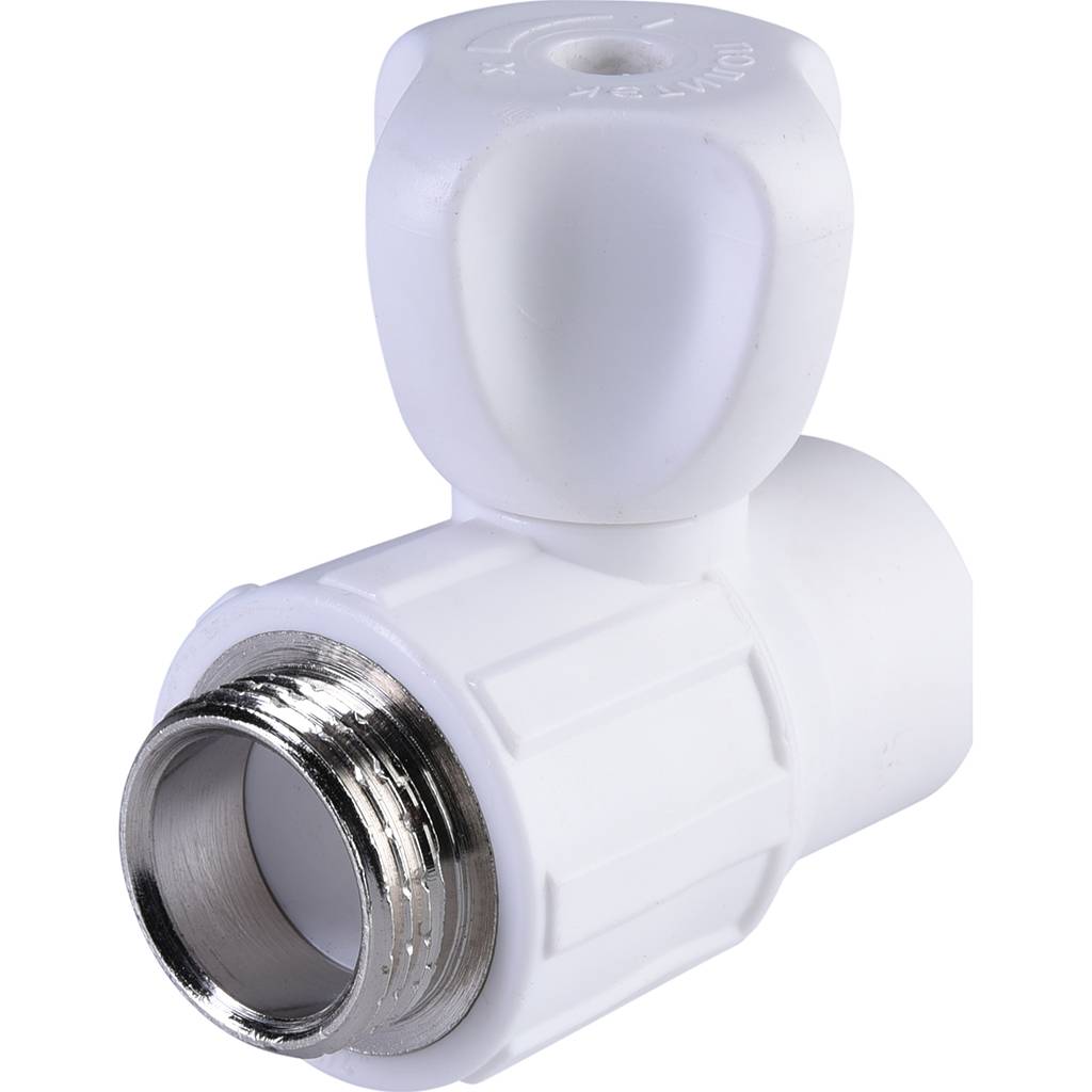 Кран шаровой для радиатора Политэк 20х1/2 прямой для полипропиленовых труб под сварку (цвет белый)