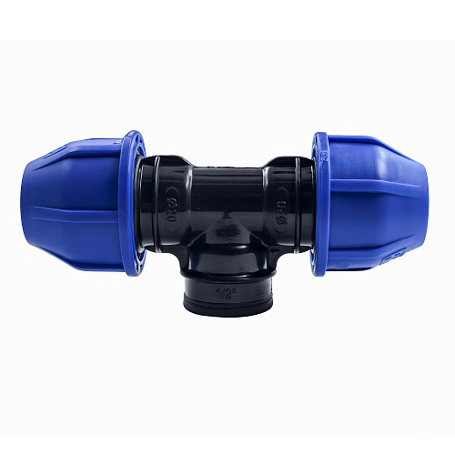 Тройник компрессионный, полипропилен внутренняя резьба 20х 1/2, для полиэтиленовых труб, РТП