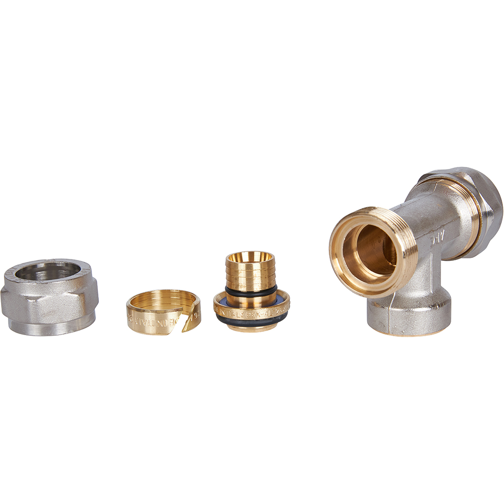 Тройник-переходник STOUT с внутренней резьбой 3/4 х26 для металлопластиковых труб винтовой, SFS-0012-003426