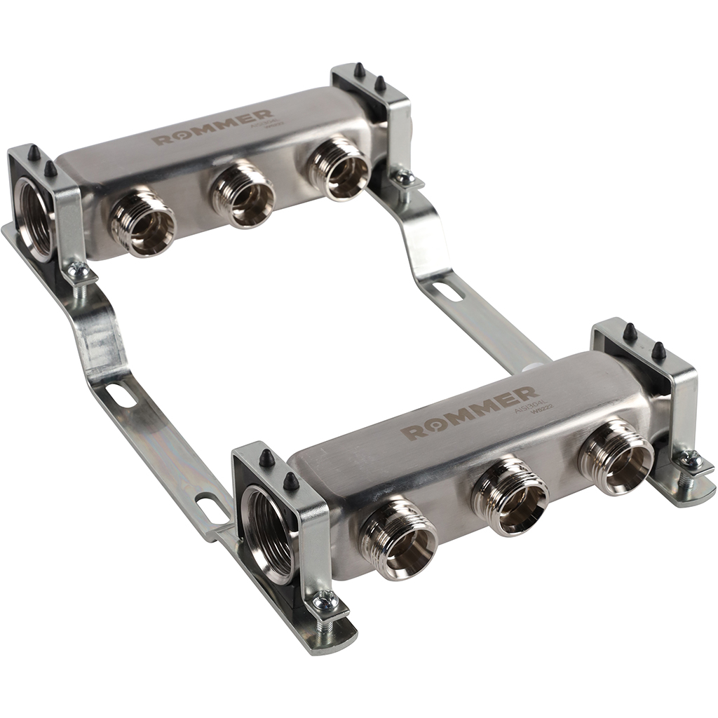 Коллектор из нержавеющей стали ROMMER для радиаторной разводки 3 выхода