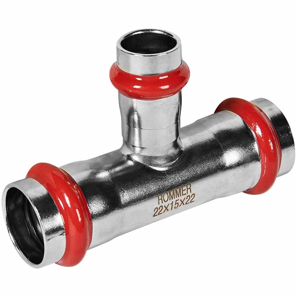 Тройник ROMMER переходной ВПр, 22х15х22, из нержавеющей стали прессовой, RSS-1014-221522