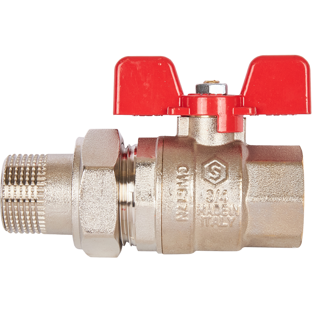 Кран шаровой полнопроходной STOUT с американкой , ВР/НР, ручка бабочка 3/4 (EPDM)