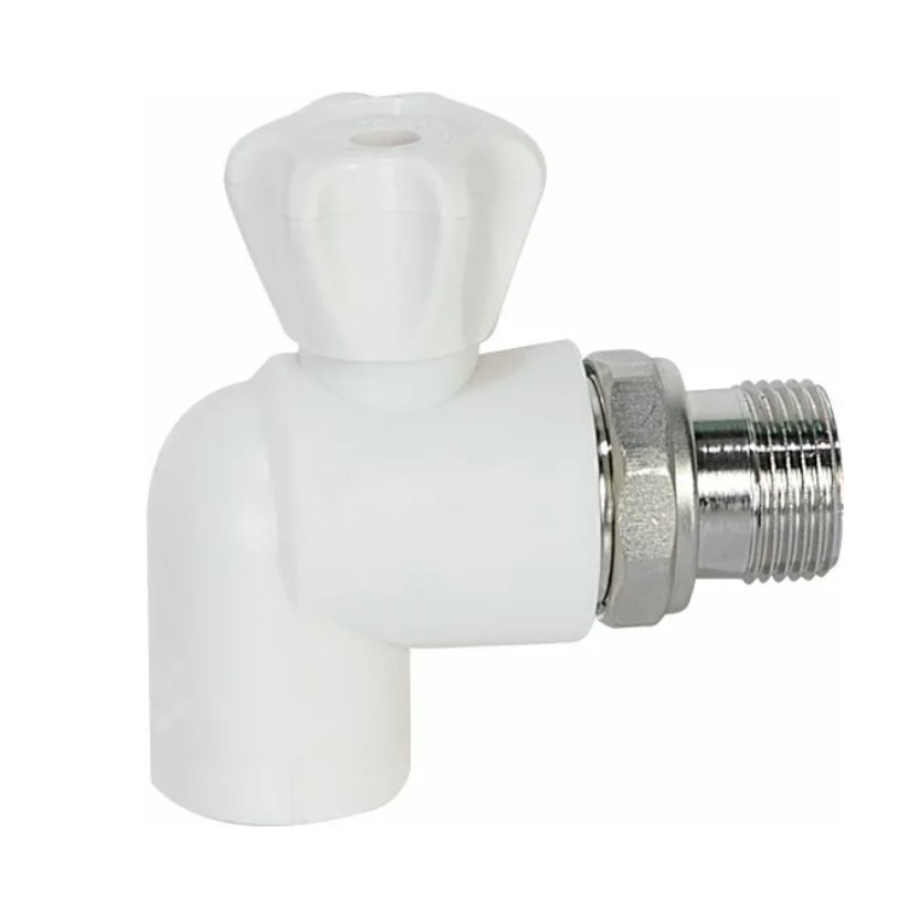Кран шаровой Политэк 25х1/2 для радиатора угловой для полипропиленовых труб под сварку (цвет белый)