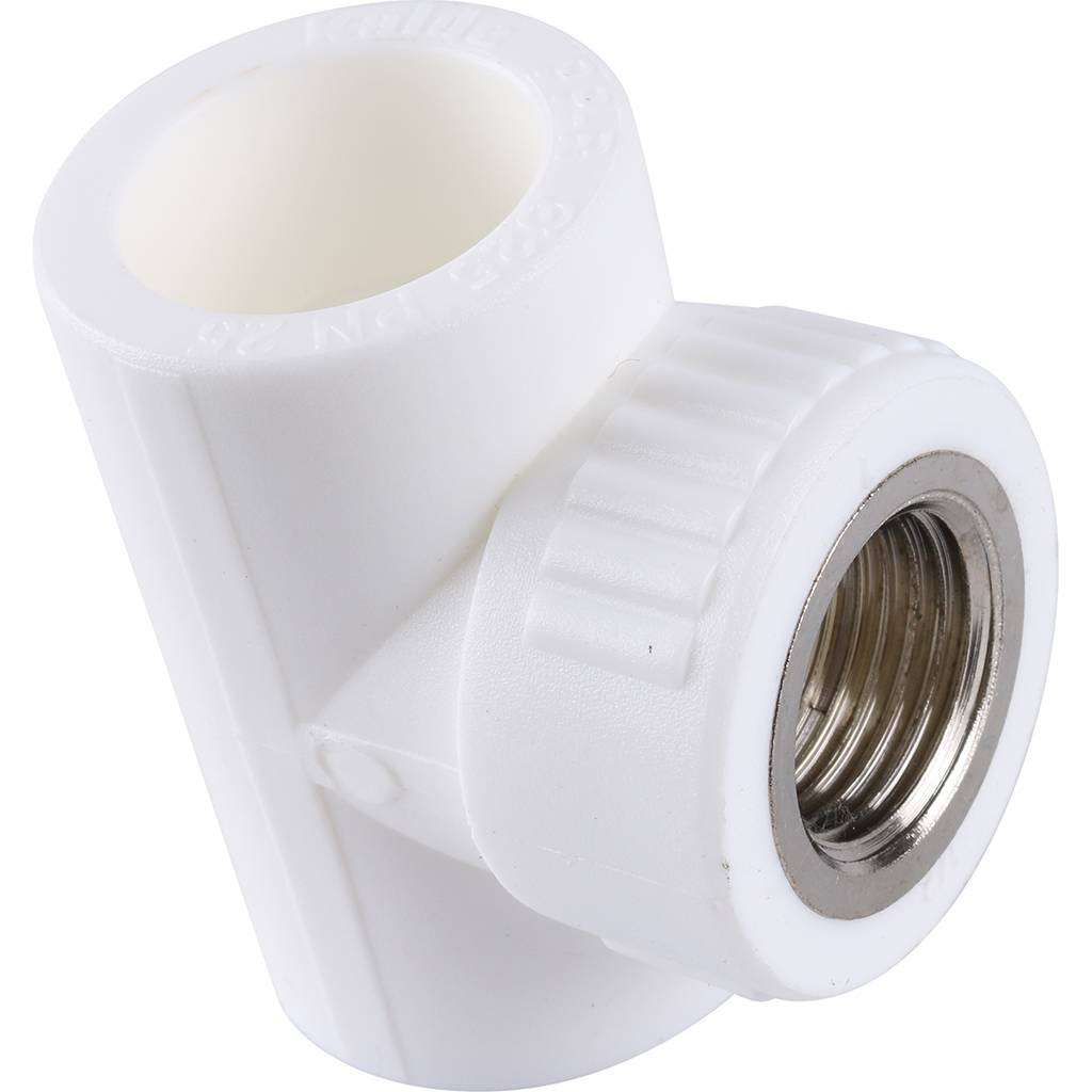Тройник Kalde с внутренней резьбой 25х1/2 для полипропиленовых труб под сварку (цвет белый), 3222-tfo-250b25