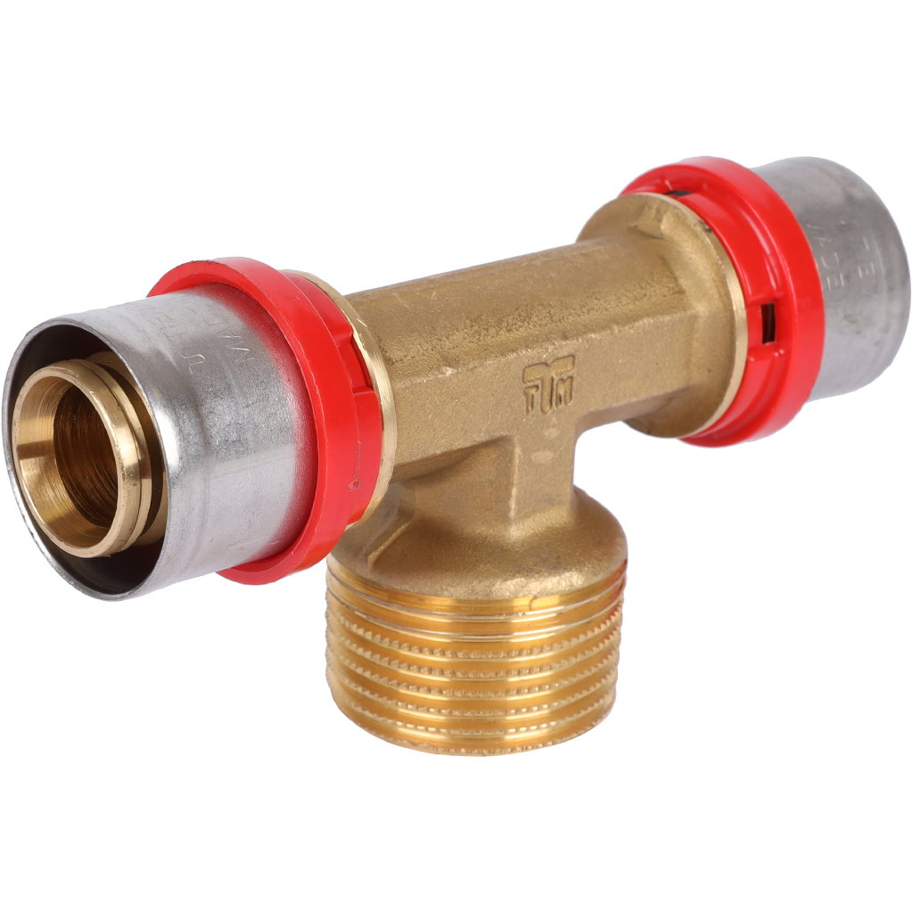 Тройник TIEMME с наружной резьбой 26x1x26 для металлопластиковых труб прессовой, 1650167