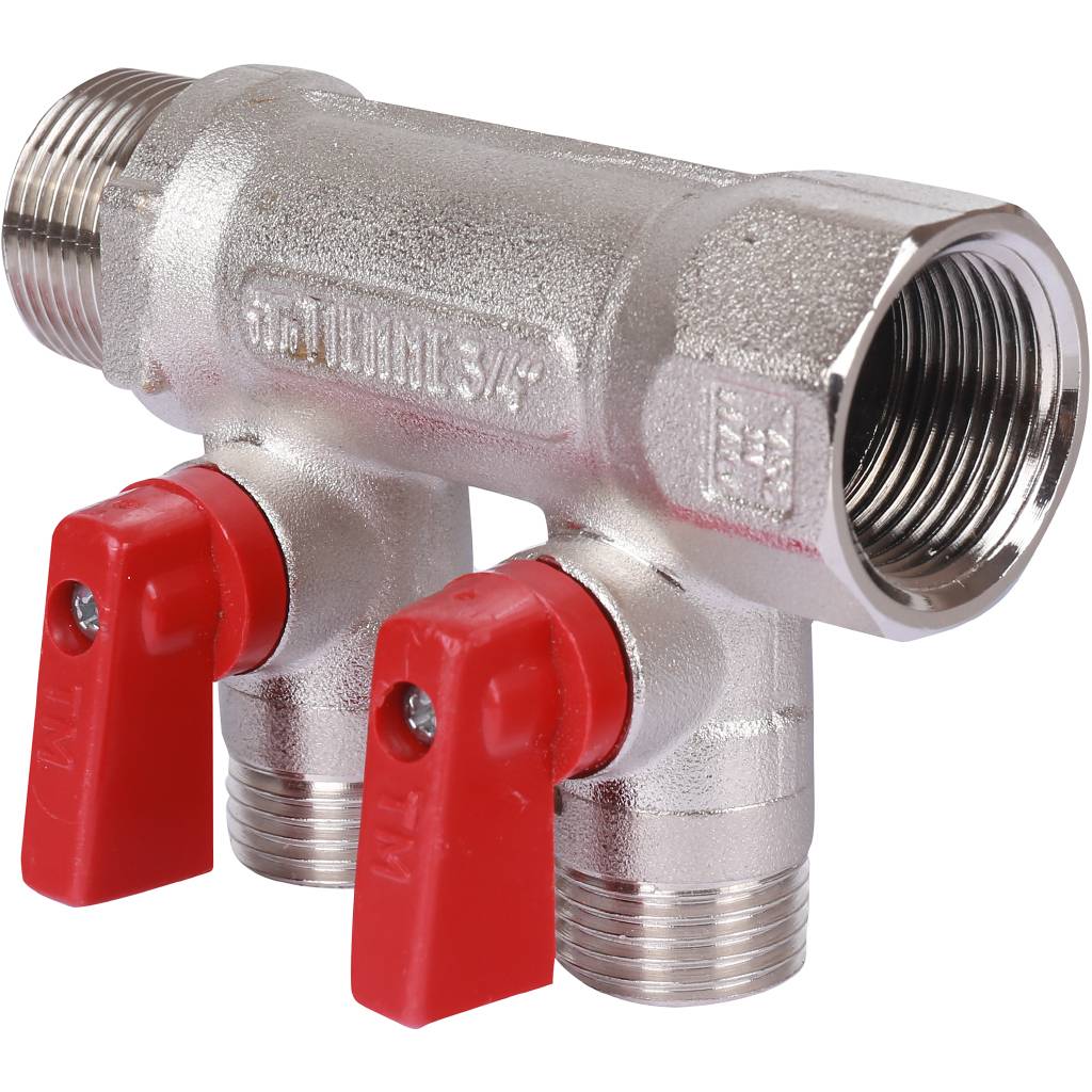 Коллектор TIEMME (1/2)х3/4 с кран. на 2 выхода