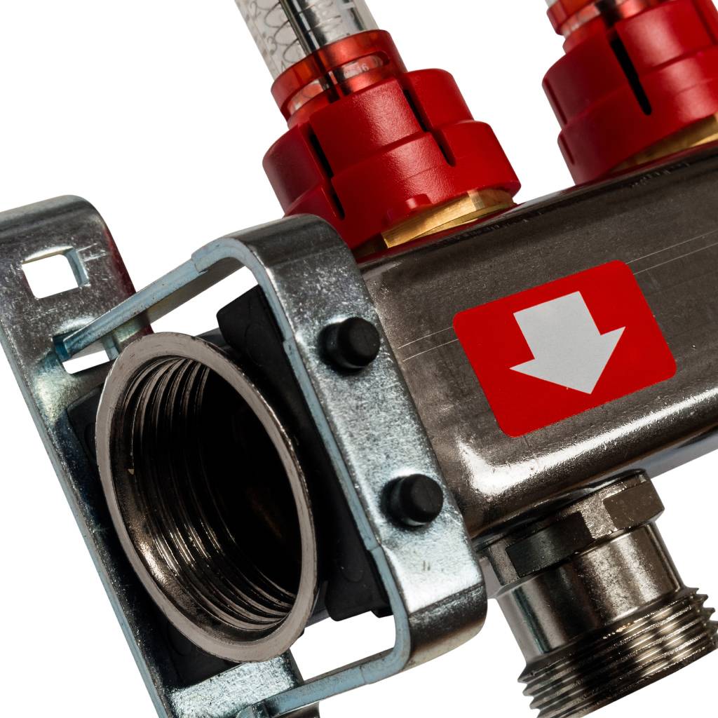 Коллектор из нержавеющей стали с расходомерами, с клапаном вып. воздуха и сливом STOUT 7 выходов, SMS-0927-000007