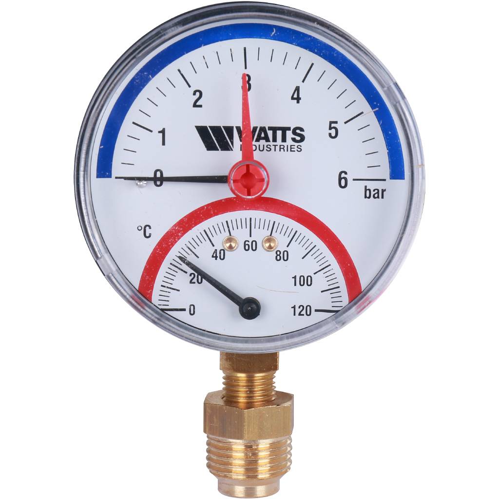 Термоманометр радиальный WATTS 80 мм 1/2 давление 6 бар