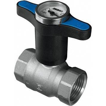 Шаровой кран HERZ с 3Т-образной полимерной рукояткой и термометром (цвет рукоятки - синий, ВР-ВР 3/4, 1220172