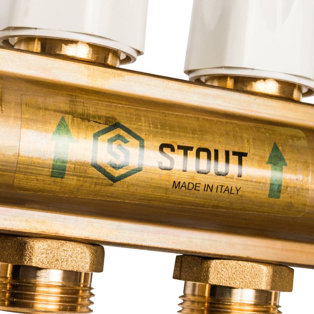Распределительный коллектор из латуни без расходомеров STOUT 12 выходов, SMB 0468 000012