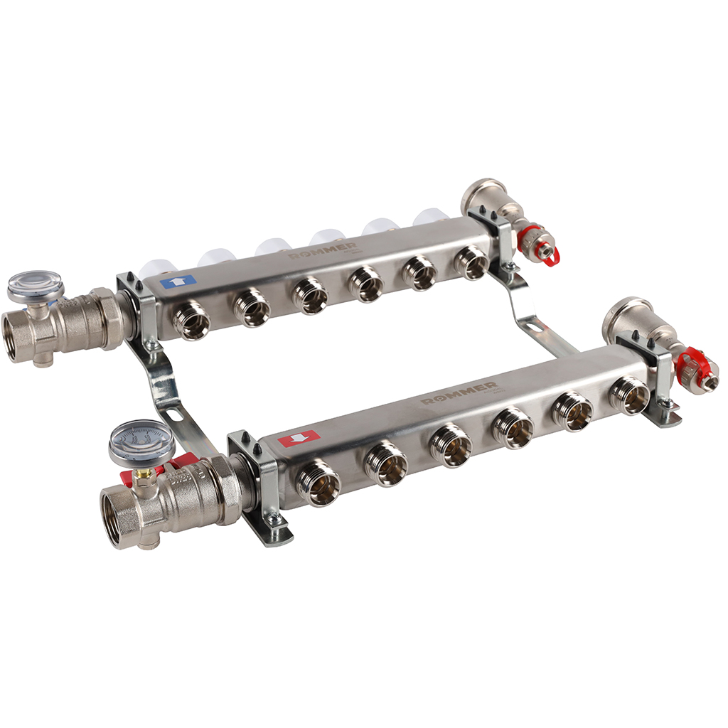 Коллектор из нержавеющей стали в сборе без расходомеров ROMMER 6 выходов, RMS-3210-000006