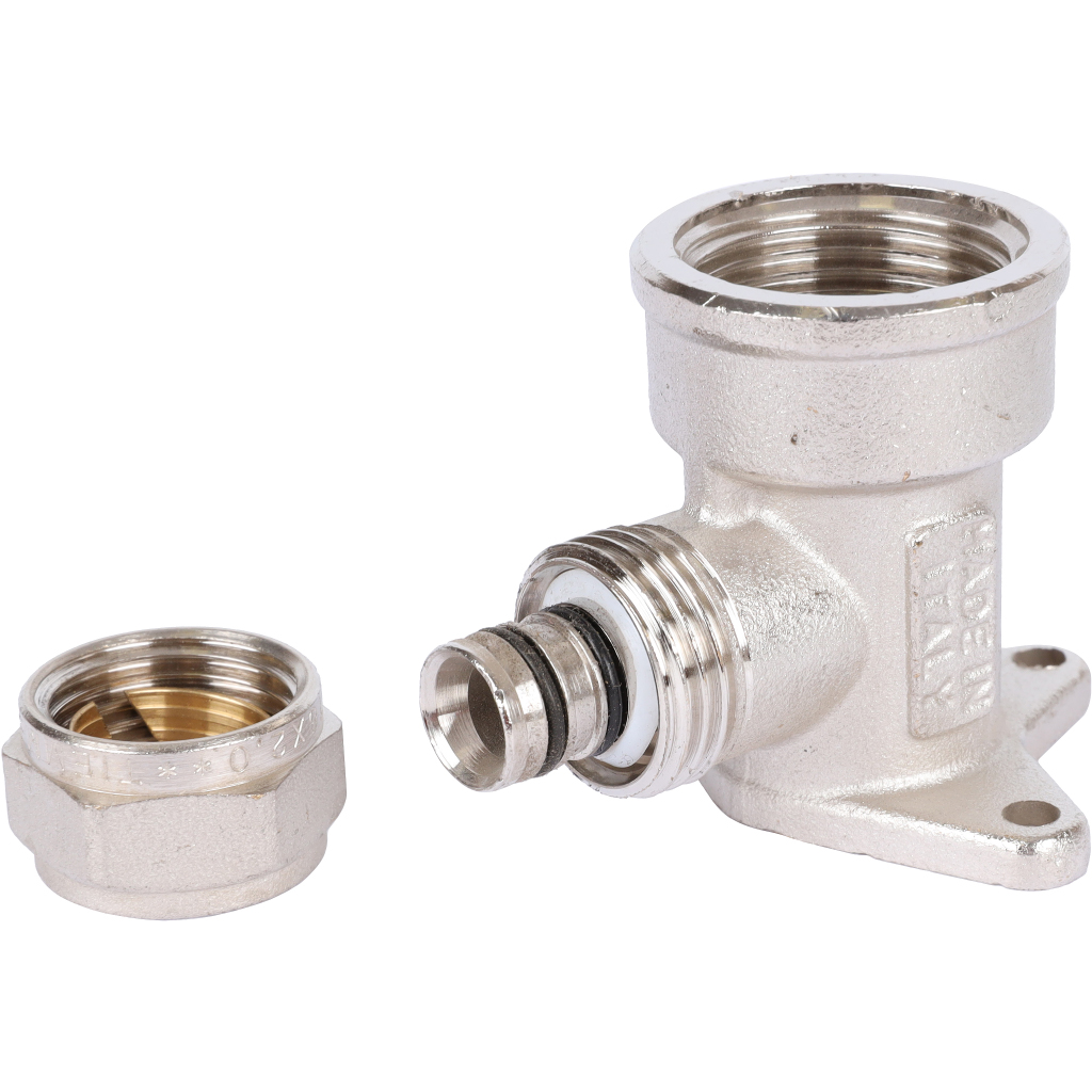 Угольник TIEMME с внутренней резьбой с креплением (16х2.0х3/4) для металлопластиковых труб винтовой, 1600096