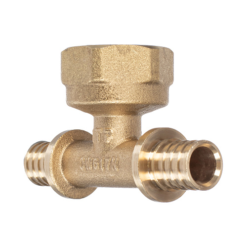 Тройник аксиальный, латунь, внутренняя резьба,16х3/4, желтый, RTP