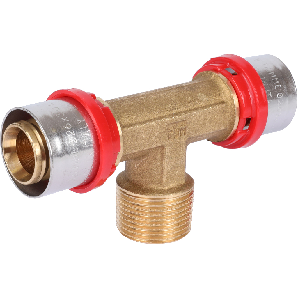 Тройник TIEMME с наружной резьбой 26x3/4x26 для металлопластиковых труб прессовой, 1650098