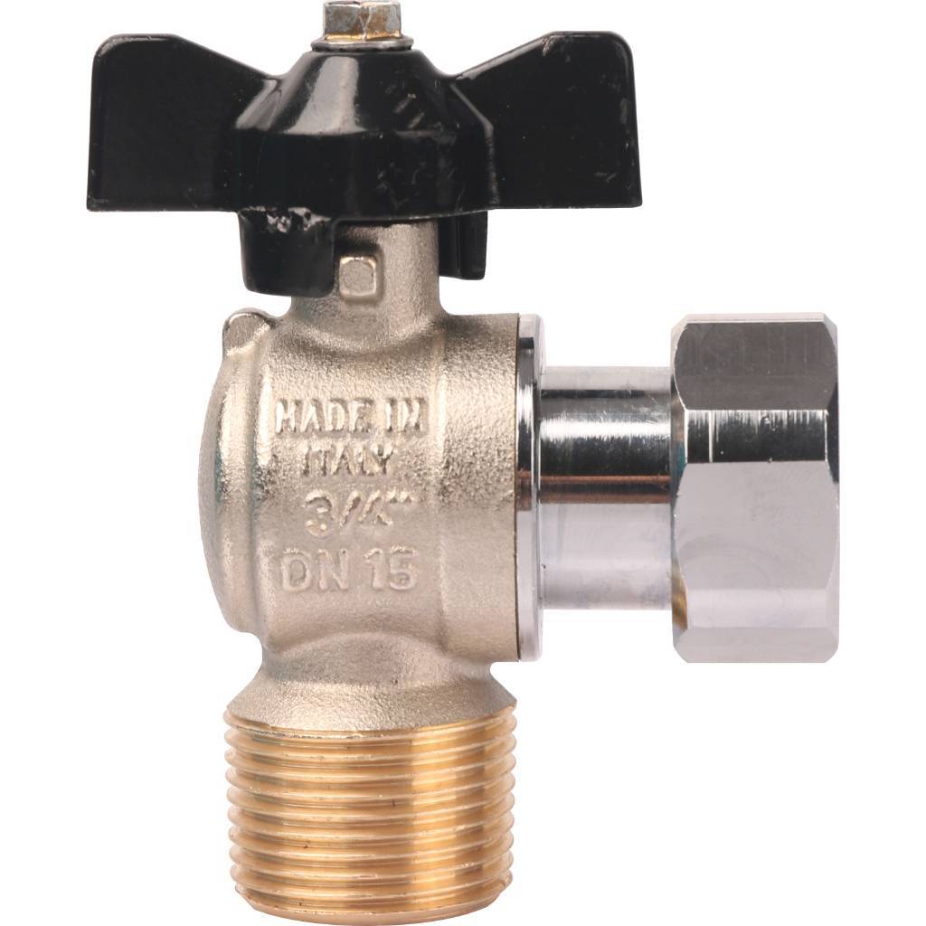 Кран шаровой STOUT с накидной гайкой угловой, НР/накидная гайка, ручка бабочка 3/4x3/4, SVB-0010-000020