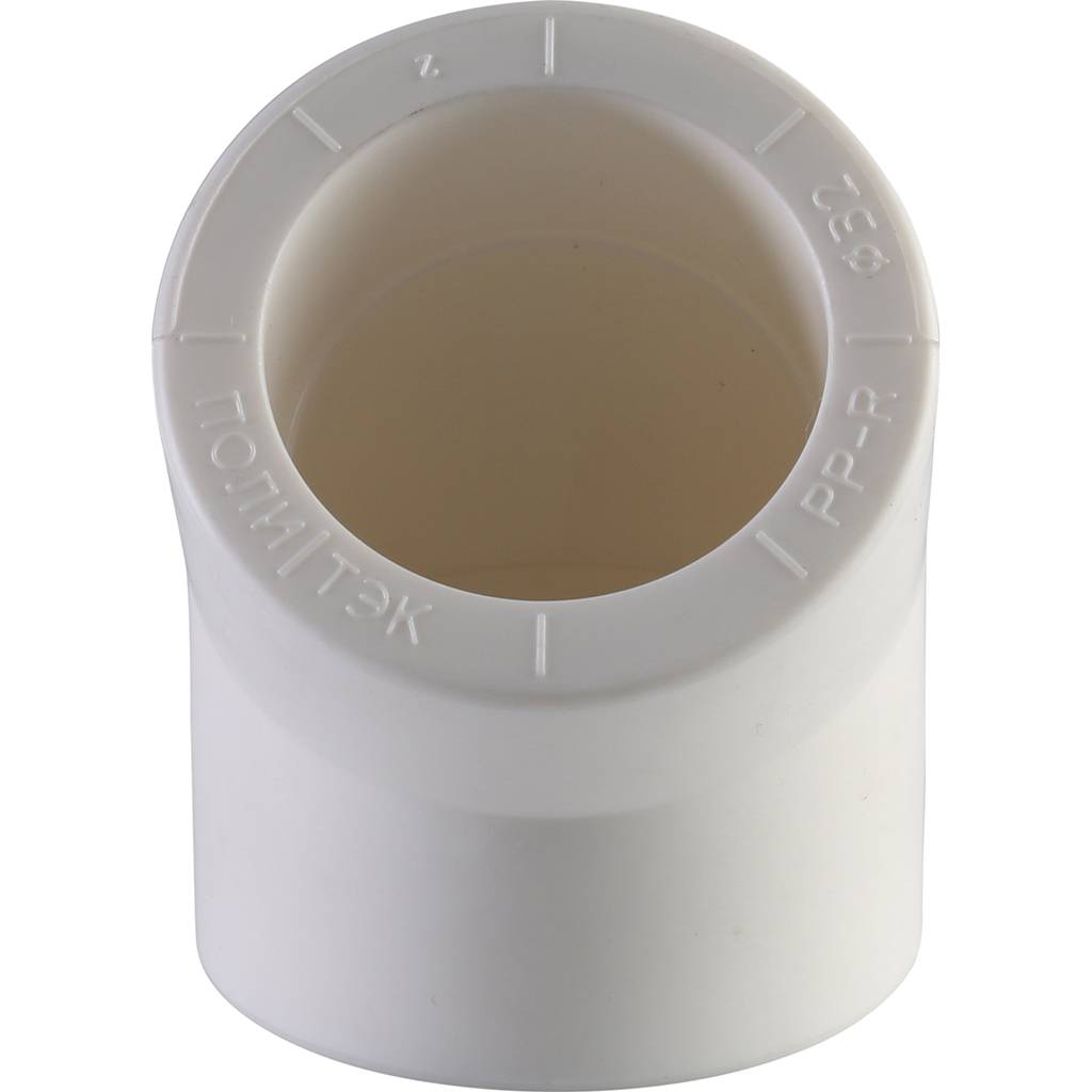 Угольник Политэк d=32 45* для полипропиленовых труб под сварку (цвет белый), 9400003245