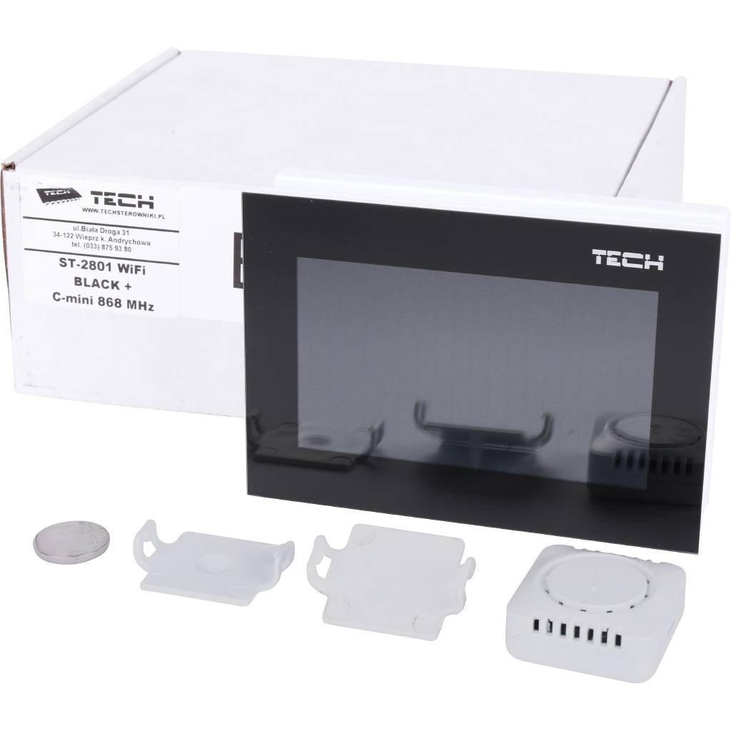 Комнатный регулятор с коммуникацией TECH OPENTHERM + коммуникации WI-FI, черный, ST-2801