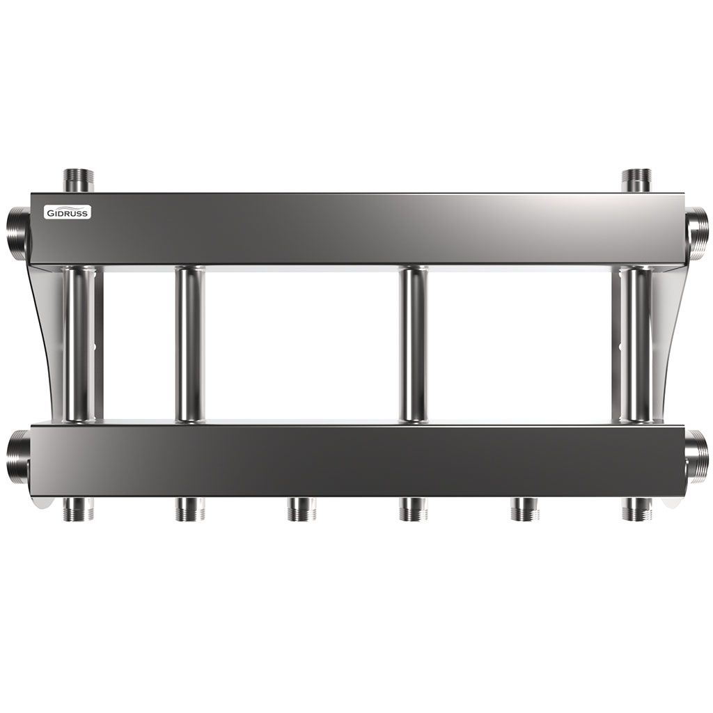 Модульный коллектор GIDRUSS MKSS-250-3x25 (до 250 кВт, 2 магистр. подкл. G 2, 3 контура G 1 вверх или вниз)
