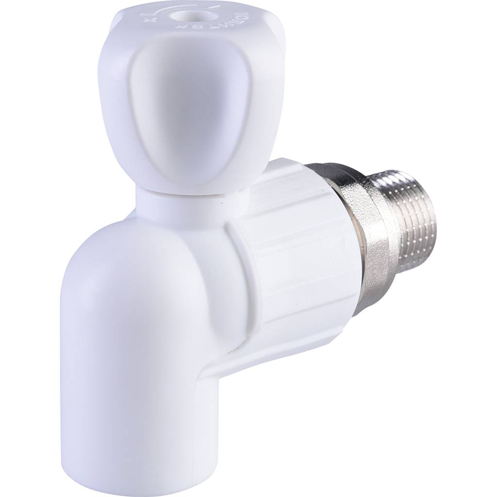 Кран шаровой для радиатора Политэк 20х1/2 угловой для полипропиленовых труб под сварку (цвет белый)