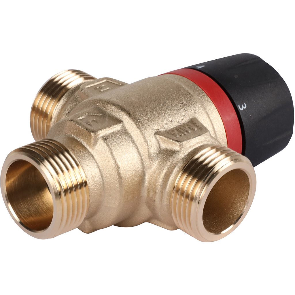 Термостатический смесительный клапан для систем отопления и ГВС ROMMER 3/4 НР 20-43°С KV 1,6 (боковое смешивание), RVM-0121-164320