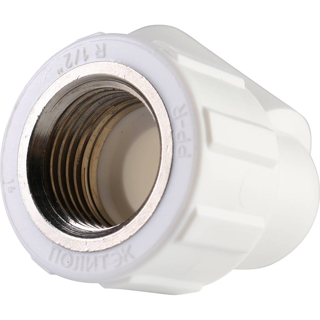 Угольник Политэк 20x1/2 с внутренней резьбой для полипропиленовых труб под сварку (цвет белый)