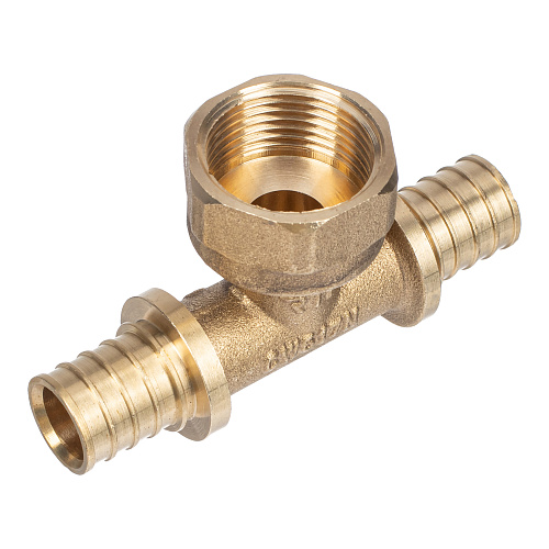 Тройник аксиальный, латунь, внутренняя резьба,20х3/4, желтый, RTP