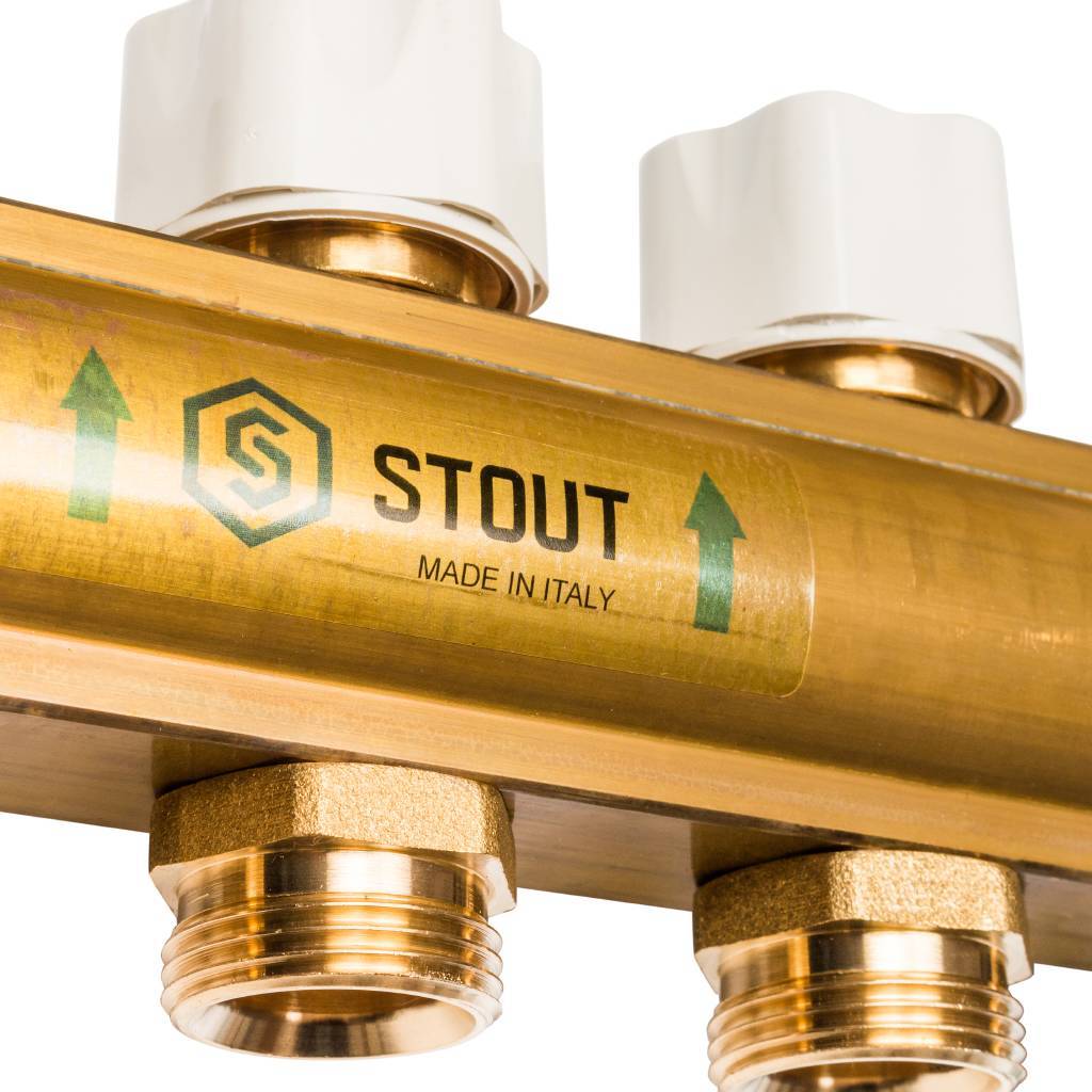 Распределительный коллектор из латуни без расходомеров STOUT 9 выходов, SMB 0468 000009