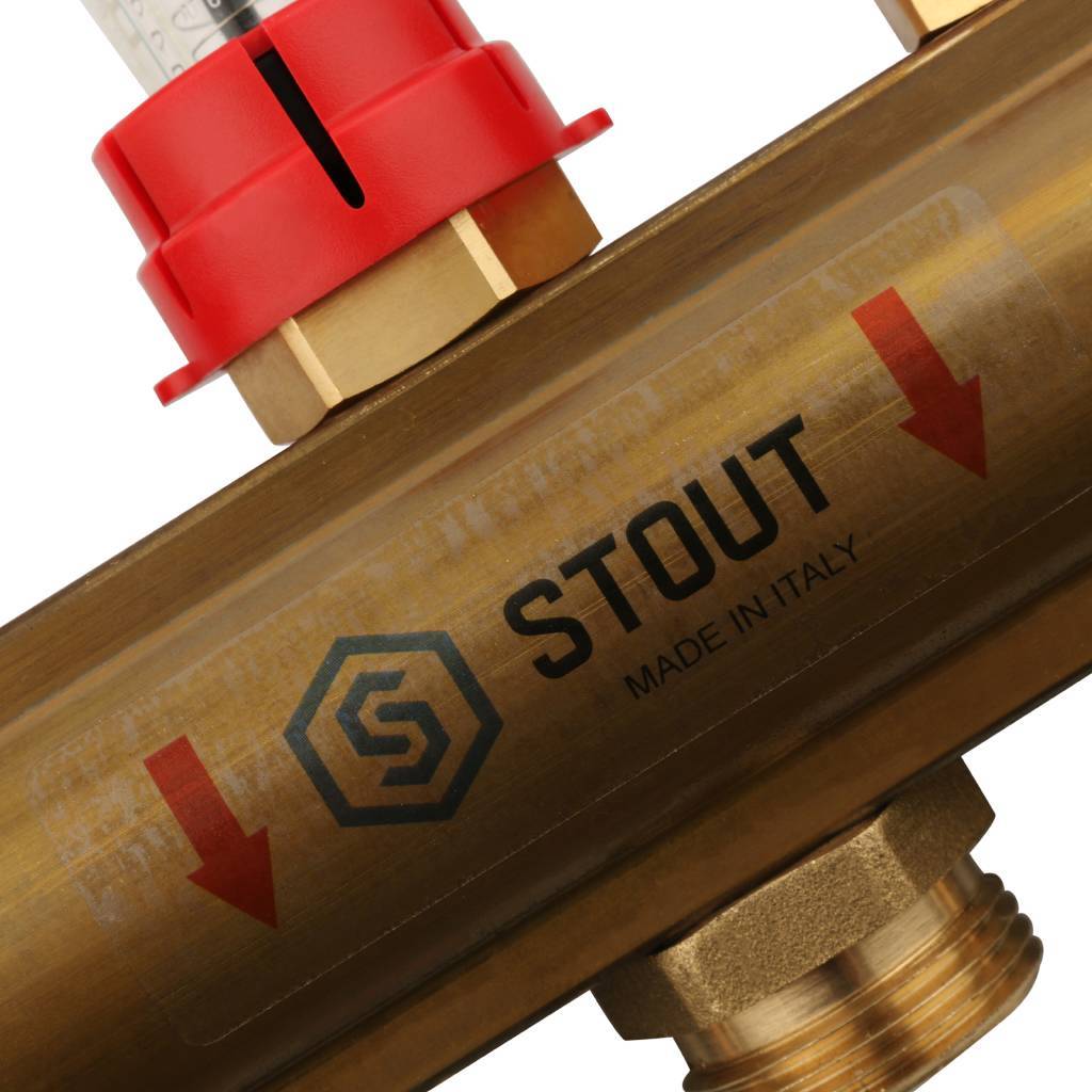 Распределительный коллектор из латуни с расходомерами STOUT 3 выхода