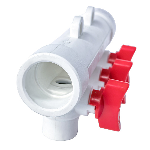 Коллектор с шаровым краном красный PPR 32х20/3,  белый, RTP