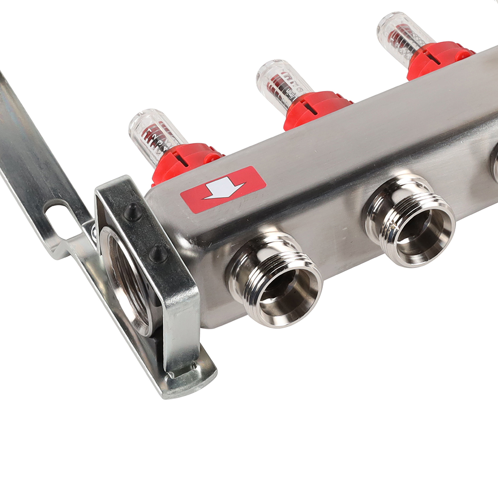 Коллектор из нержавеющей стали с расходомерами ROMMER, с клапаном вып. воздуха и сливом 10 выходов