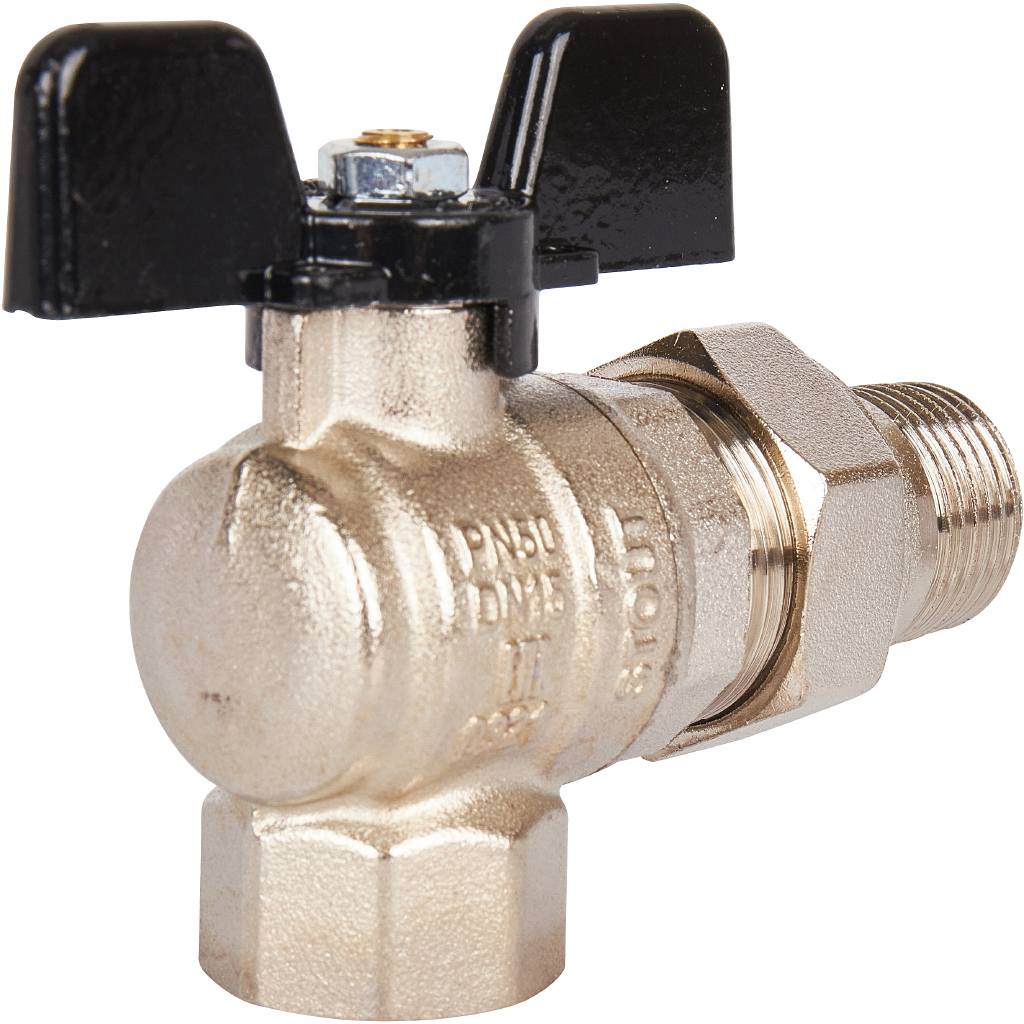 Кран шаровой полнопроходной STOUT угловой, ВР/НР, ручка бабочка 1/2, американка, SVB-0008-000015