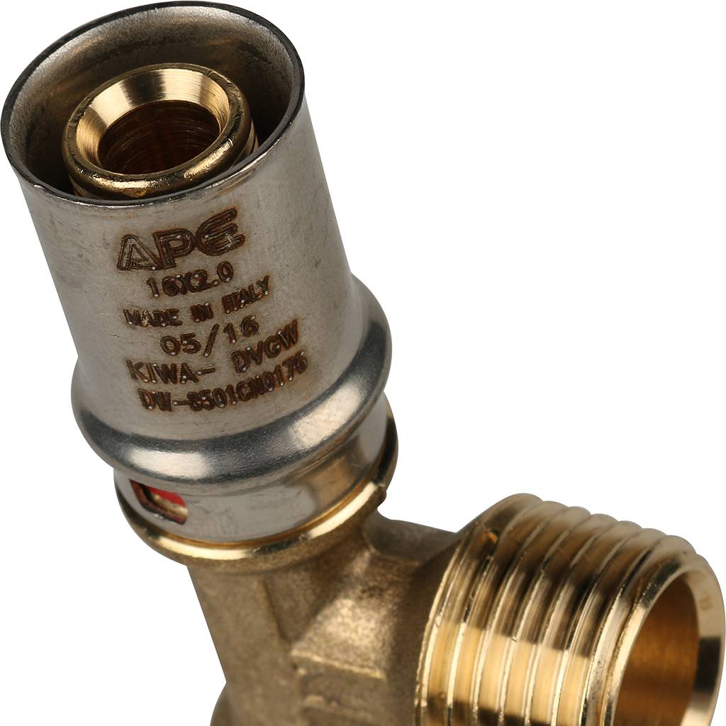 Тройник-переходник STOUT с наружной резьбой 16х1/2 х16 для металлопластиковых труб прессовой, SFP-0008-161216