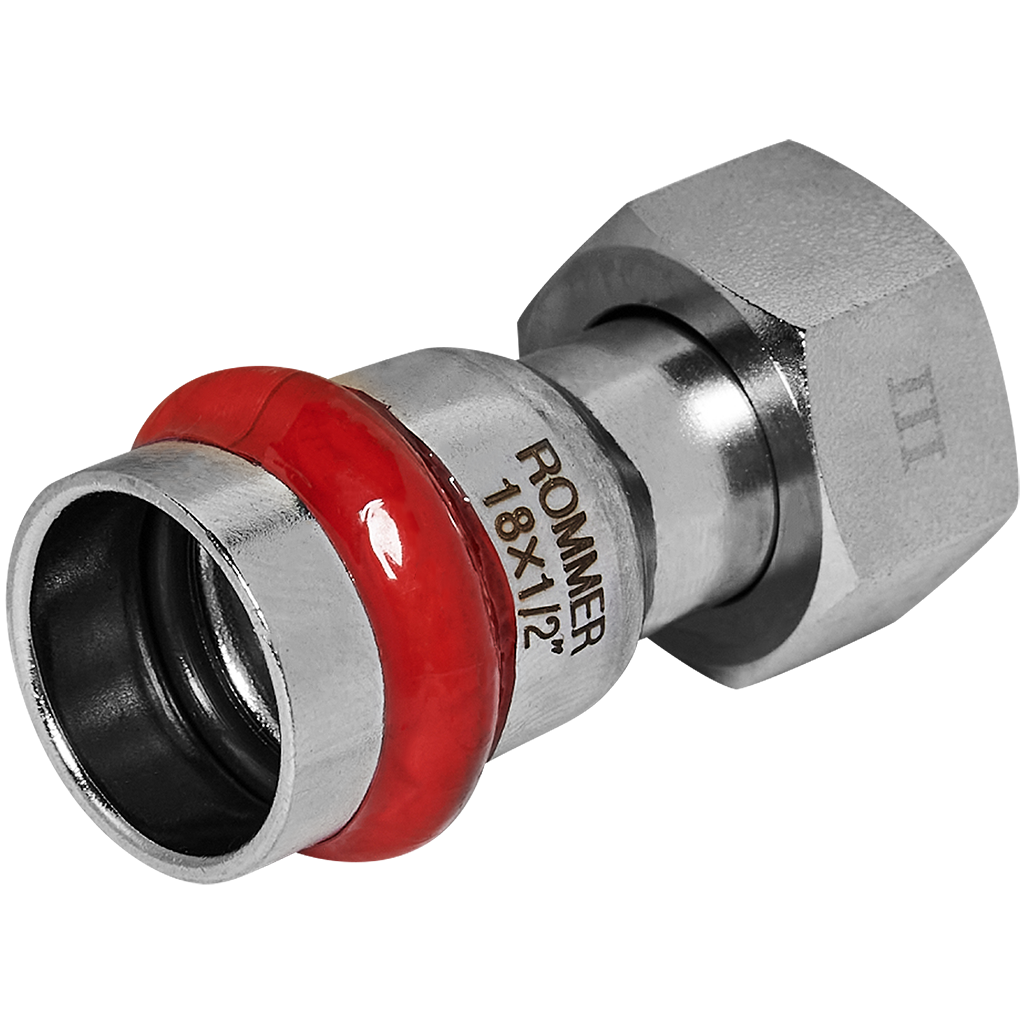 Переходник ROMMER с накидной гайкой-ВР 18х1/2 из нержавеющей стали прессовой