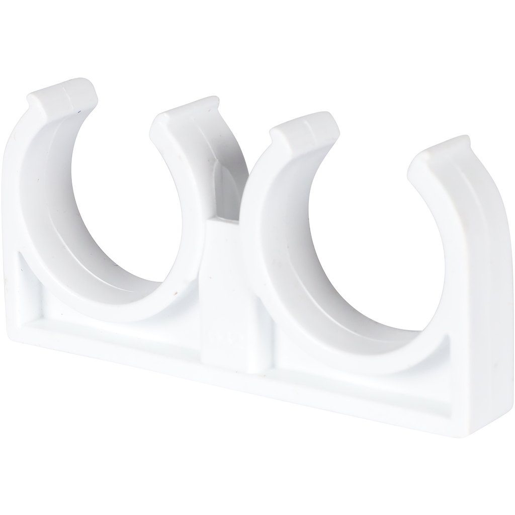 Двойное крепление Политэк d=32 для полипропиленовых труб под сварку (цвет белый), 9000020032