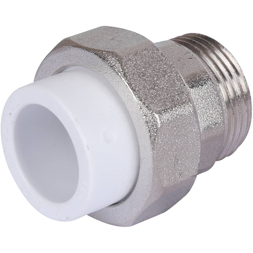 Муфта разъемная с наружной резьбой Политэк 20х3/4 для полипропиленовых труб под сварку (цвет белый), 9800002034