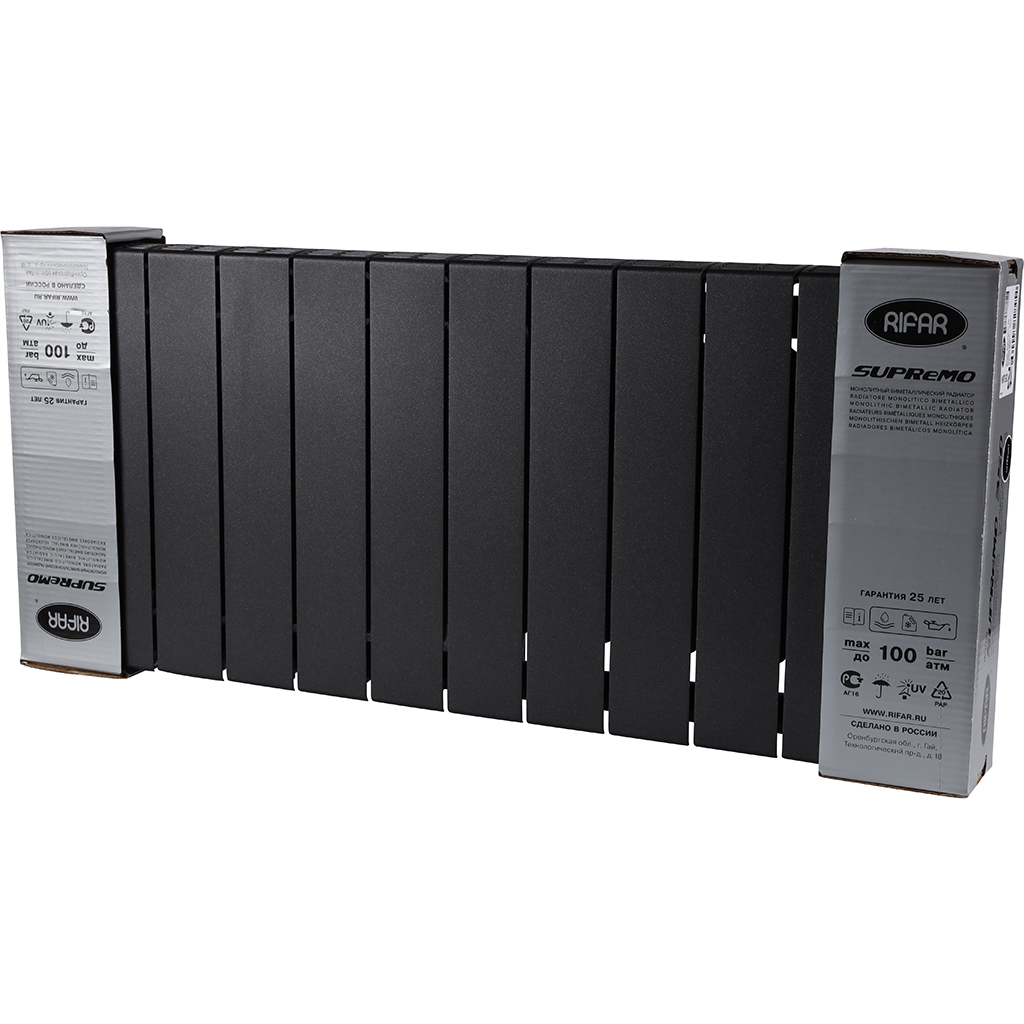 Радиатор биметаллический RIFAR SUPReMO 350 12 секций боковое подключение (Цвет АНТРАЦИТ), 4RS35-12-AN