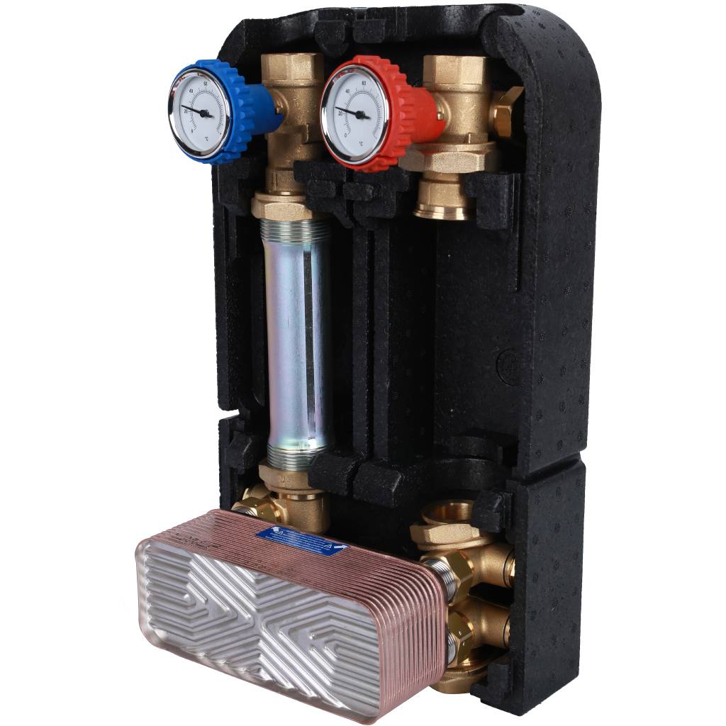 Насосная группа STOUT SDG-0038 с теплообменником 28 пластин, без насоса в теплоизоляции, SDG-0038-282501