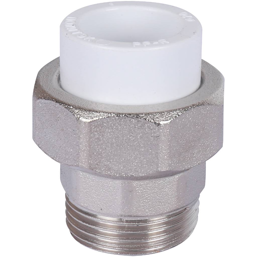 Муфта разъемная с наружной резьбой Политэк 20х3/4 для полипропиленовых труб под сварку (цвет белый), 9800002034