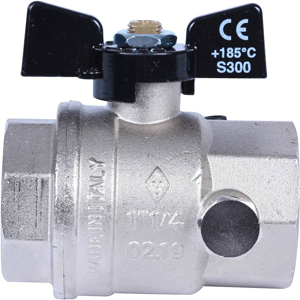 Кран шаровой BUGATTI Oregon 1 1/4 с дренажем и воздухоотводчиком, (ручка-бабочка) внут-внут резьба